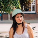 woman wearing bike helmet